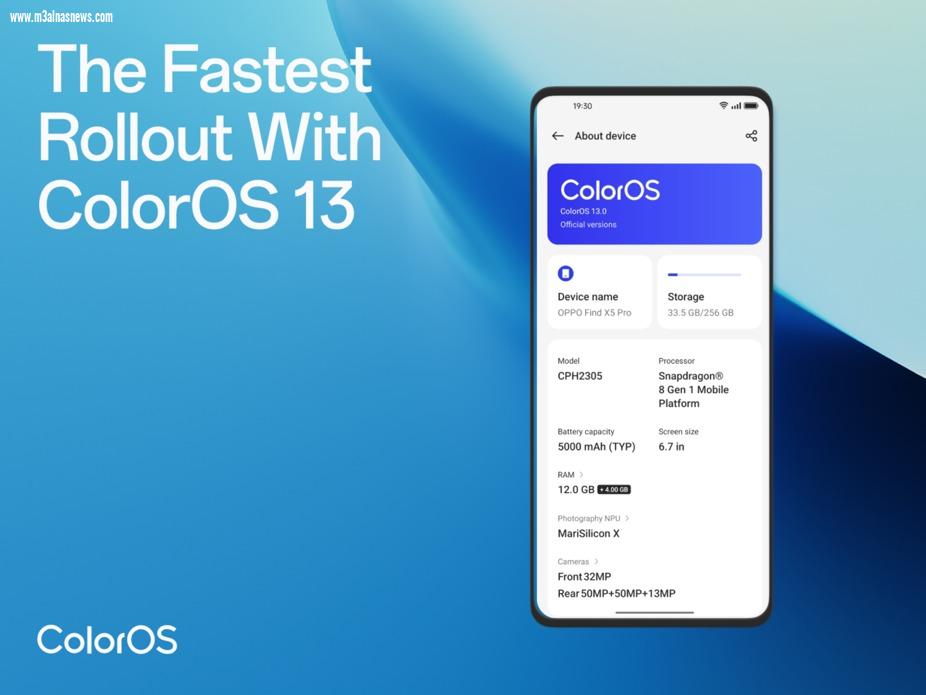  OPPO تحقق أسرع طرحٍ لها بنظام تشغيل ColorOS 13 ليضمن تحديثًاً أفضل في 2023