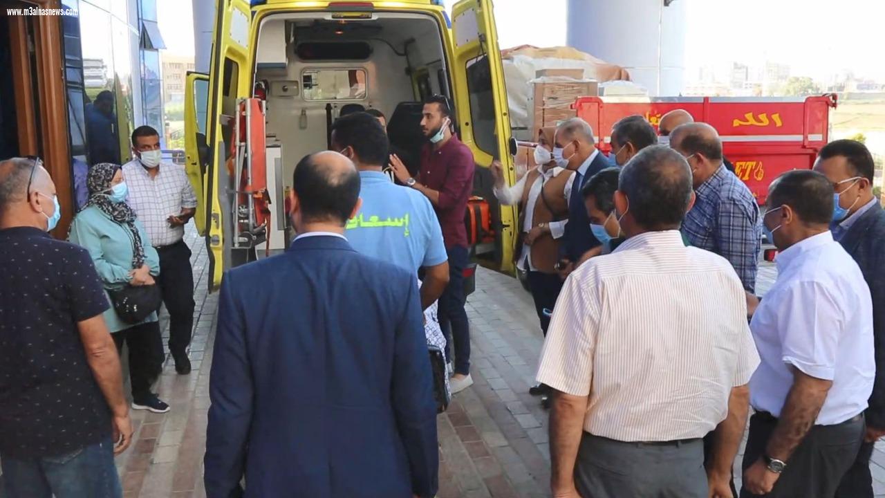 نقل المصابين من لاعبي فريق دسوق لكرة السرعة لمستشفى كفر الشيخ الجامعي