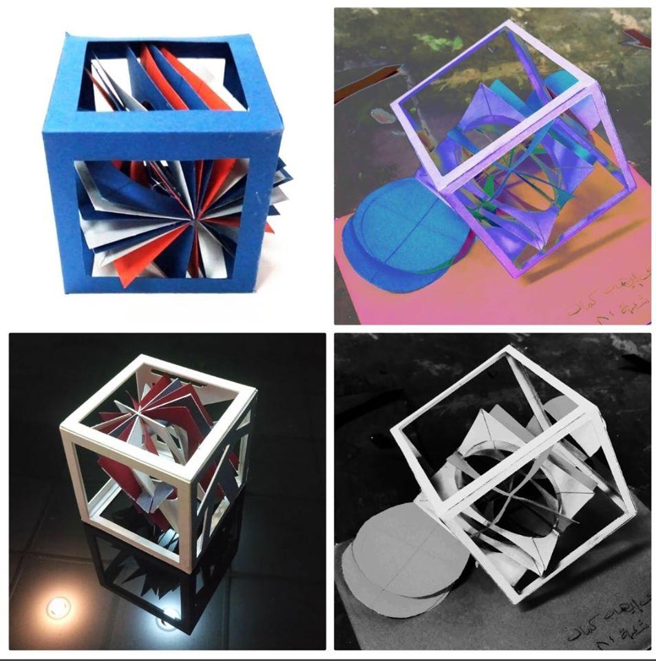 أشكال هندسية بالورق الملون من إبداعات طلاب كلية التربية الفنية بجامعة حلوان