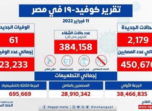 الصحة: ارتفاع حالات الشفاء من مصابي فيروس كورونا إلى 384158 وخروجهم من المستشفيات