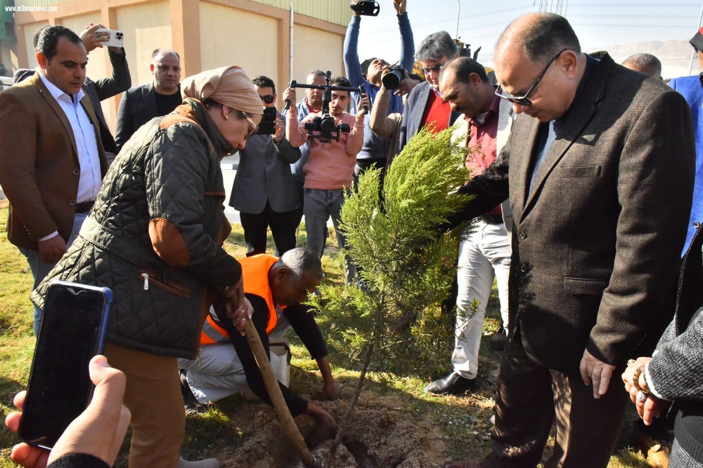 وزيرة البيئة ومحافظ أسيوط يشاركان في حملة تشجير ضمن مبادرة 100 مليون شجرة