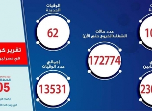 الصحة.. ارتفاع حالات الشفاء من مصابي فيروس كورونا إلى 172774 وخروجهم من المستشفيات 
