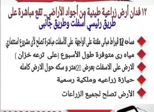 فرصة عظيمة.. 12 فدان أرض زراعية للبيع بكفرالشيخ